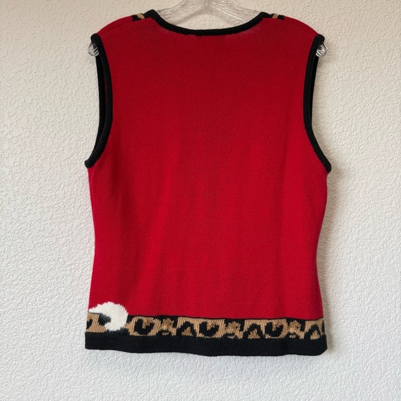 Susan Bristol Vintage Crazy Cat Lady Sweater Vest Leopard Trim size Medium - Picture 4 of 12